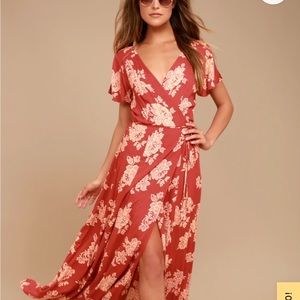 Lulus red floral wrap maxi dress. Size medium.